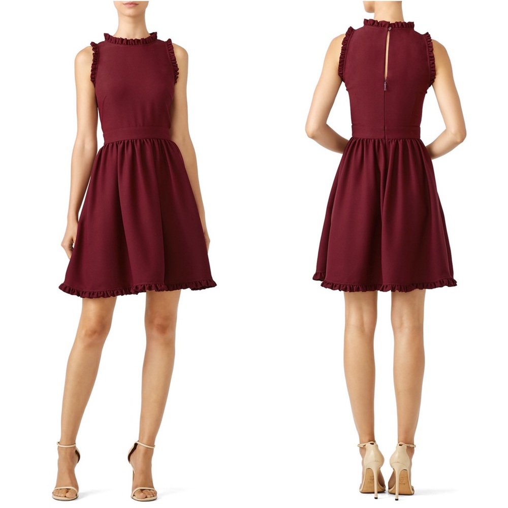 Kate Spade New York Ma Cherie Fit-and-flare Ruffled Sleeveless Dress in Burgundy